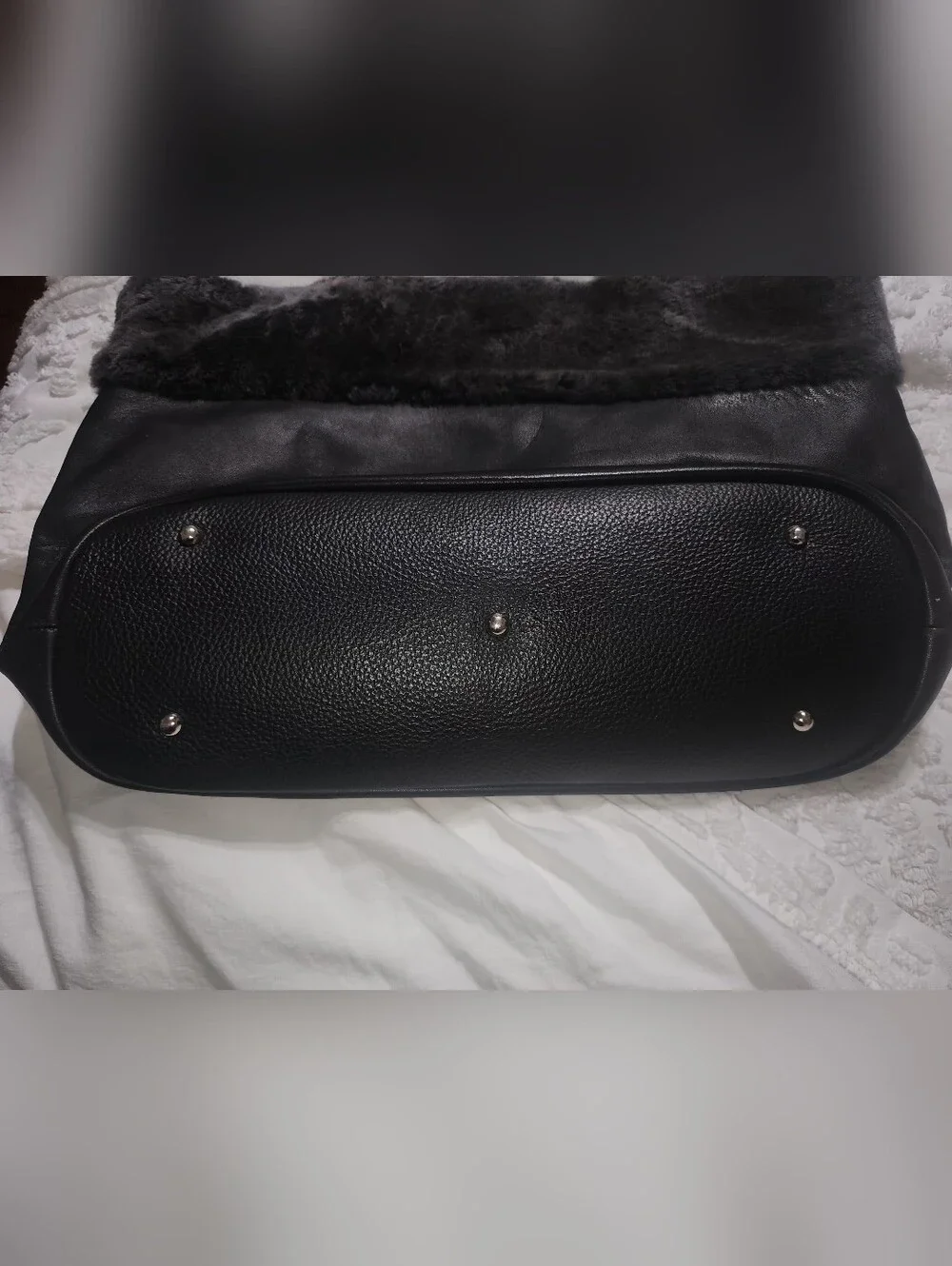 Lisa Conte Italy Black Lambskin & Pebbled Leather tote Featuring Shearling Fur